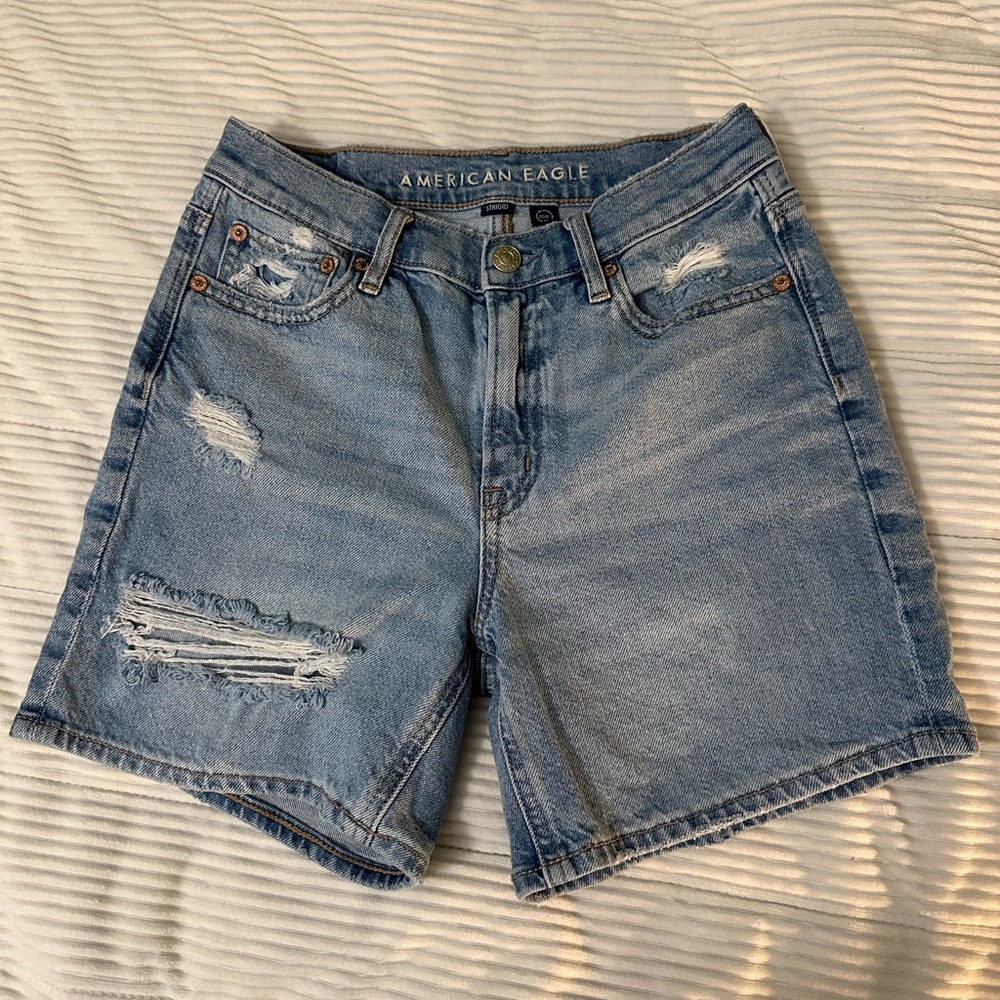 American Eagle Outfitters Blue Distressed Jean Shorts